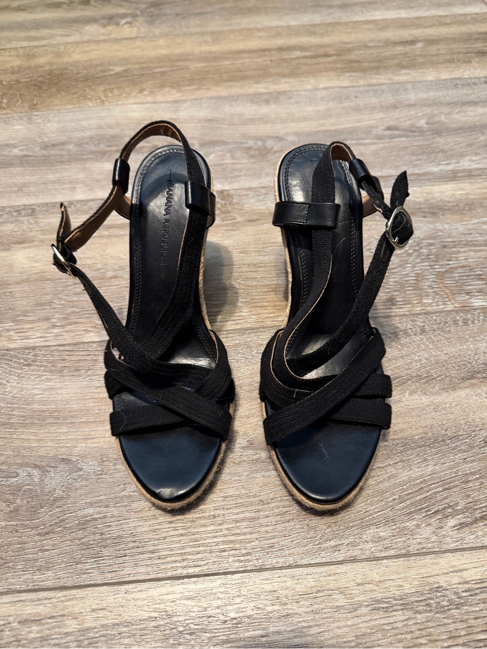 Banana Republic Black Cross-Strap Wedge Sandals